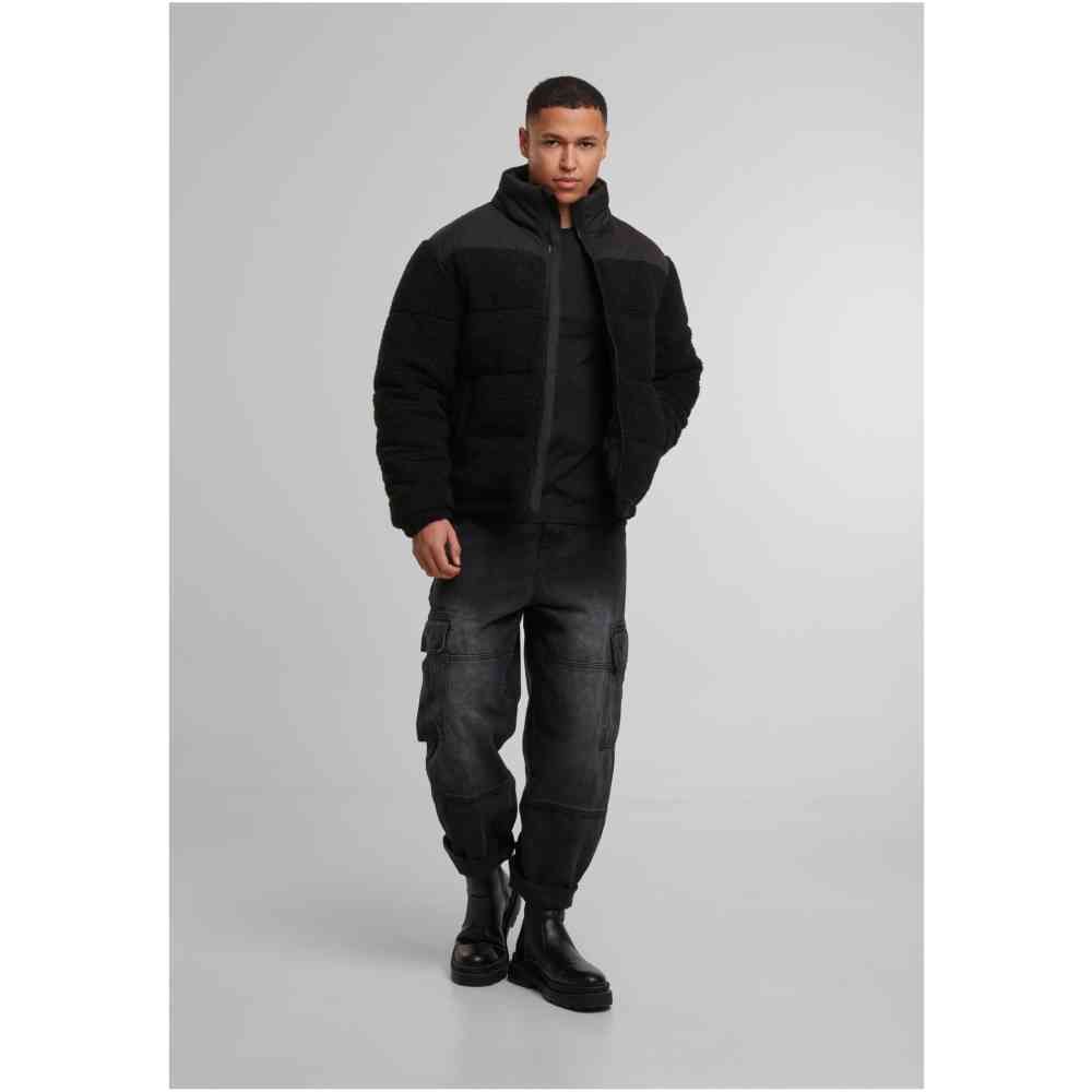 Urban Classics - Fabric Mix Teddy Gewatteerd jack - Zwart